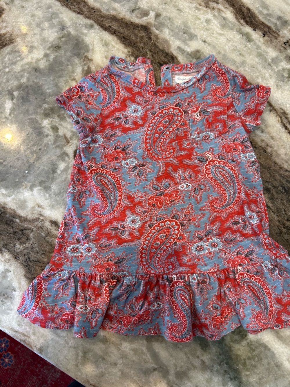 Ralph Lauren Red and Blue Paisley Ruffle Hem Dress size 18-24 mos GUC